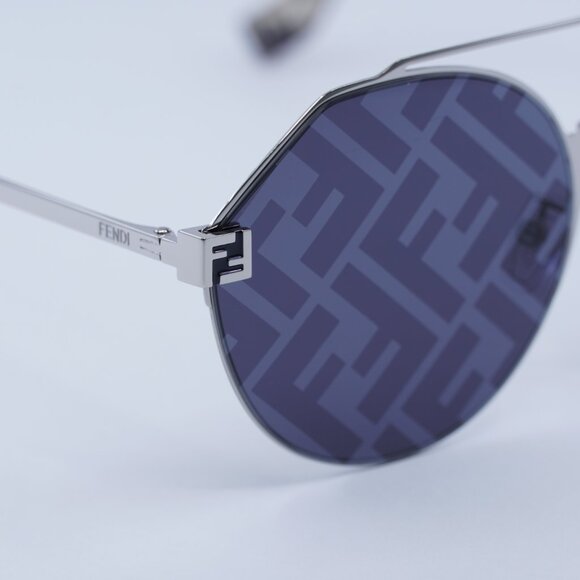 Fendi FE40060U 16X FENDI SKY Sunglasses Silver Round Frame, Blue Lenses - Picture 6 of 11